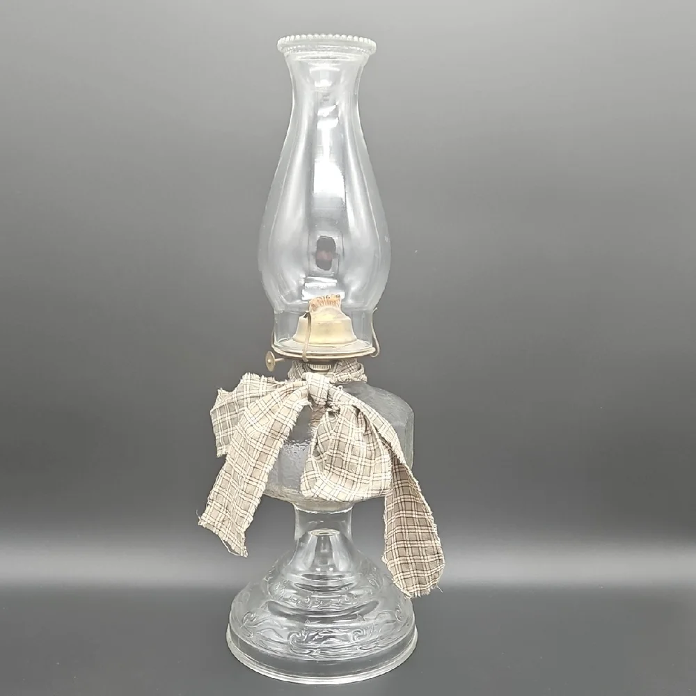 VTG Glass Oil Lamp with Tan Ribbon